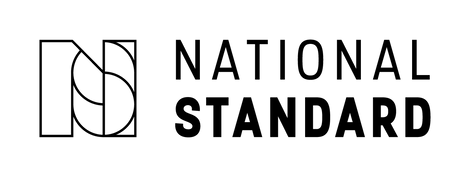 Black pixel art style logo with geometric monogram and bold NATIONAL STANDARD text