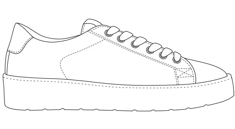 Line art of a premium National Standard sneaker, side view, minimalist shoe design