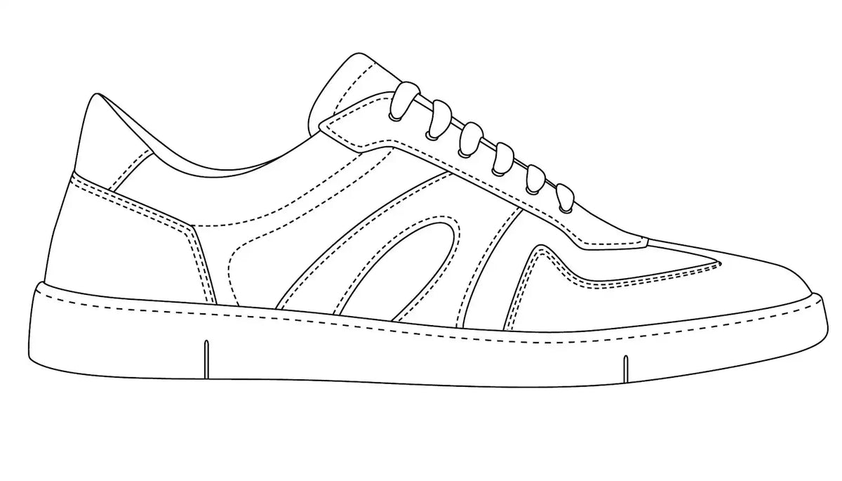 National Standard premium sneaker line drawing showing side profile and detailed stitching