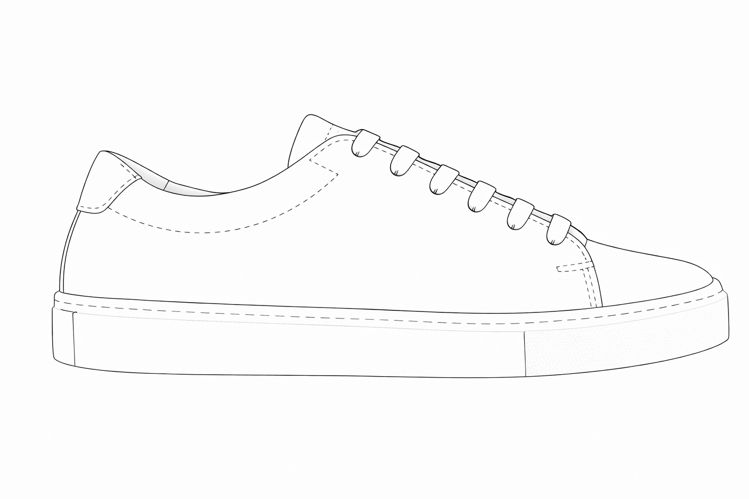 National Standard premium sneaker line art, minimalist low-top design, side view