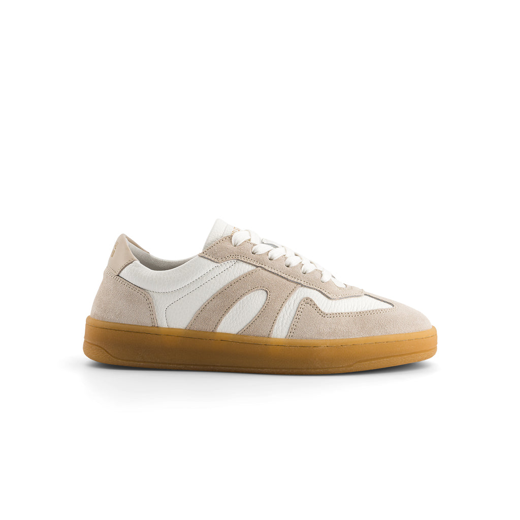 national standard Sneakers basses en cuir nappa blanc et suède beige
