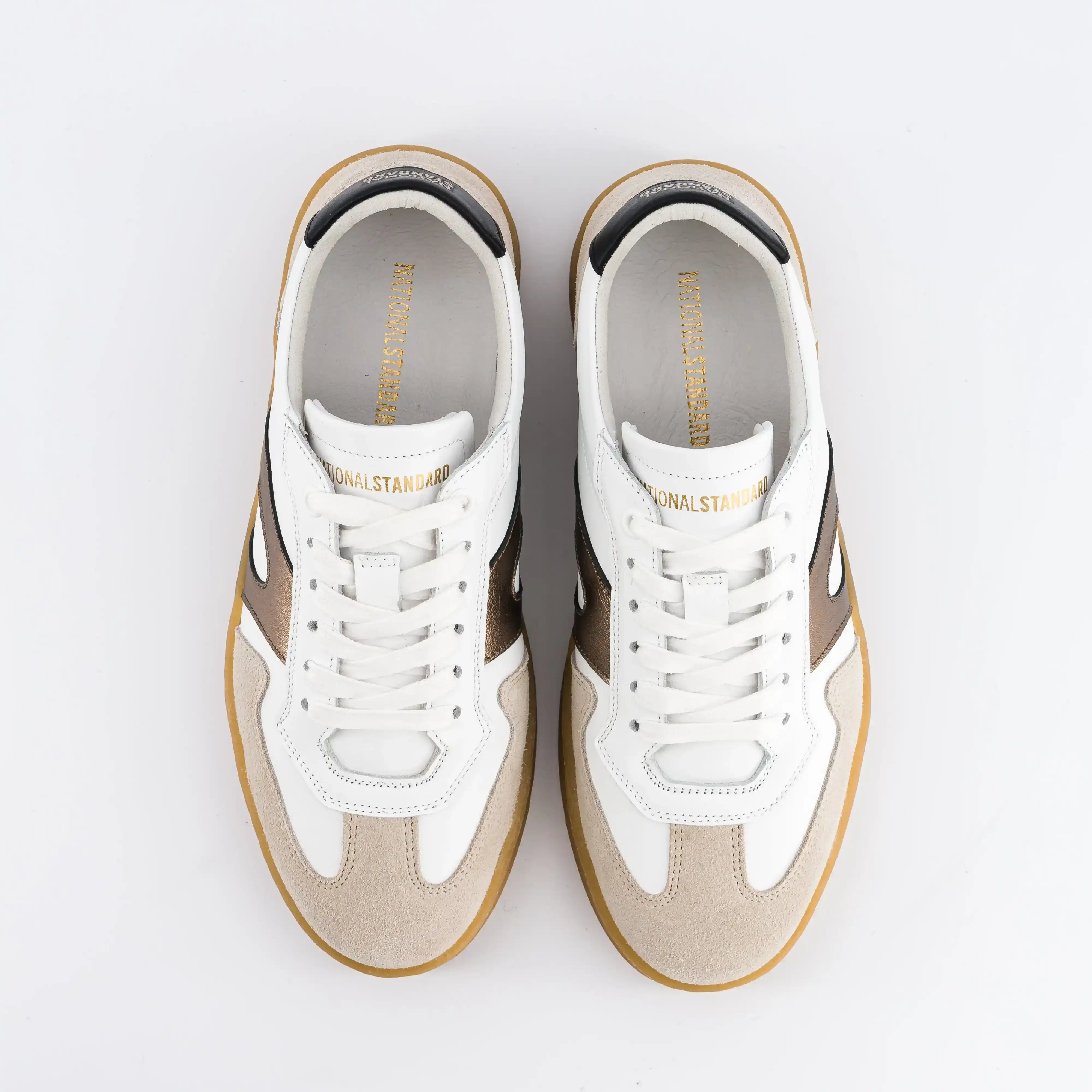 white with gold sneakers